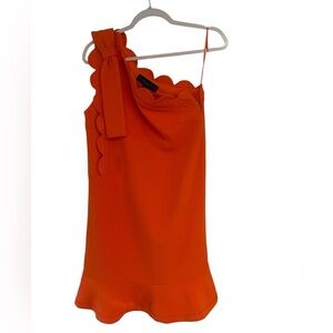 Victoria Beckham for Target Orange One-Shoulder Scalloped Dress Size Small EUC